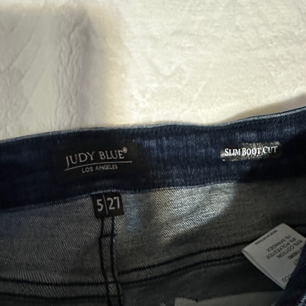 Judy Blue Dark Blue Distressed Straight Leg Jeans - Picture 2 of 6